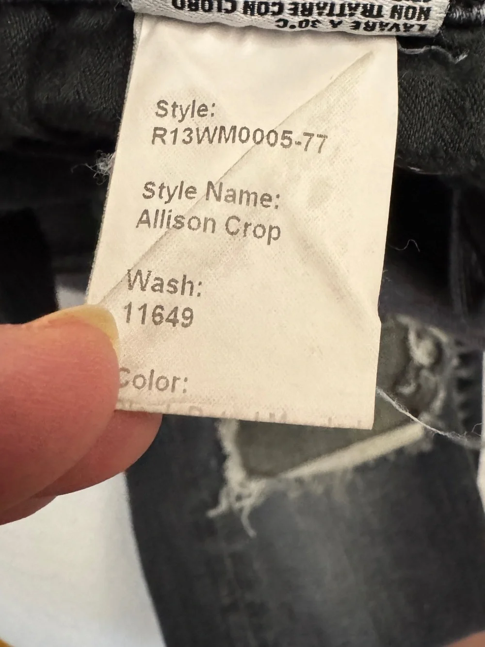 R13 Alison Crop Skinny low stretch Jeans washed Black Women's 26